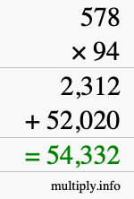 How to calculate 578 times 94 using long multiplication