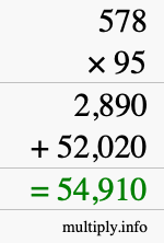 How to calculate 578 times 95 using long multiplication