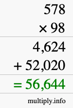 How to calculate 578 times 98 using long multiplication
