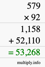 How to calculate 579 times 92 using long multiplication