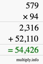 How to calculate 579 times 94 using long multiplication