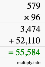How to calculate 579 times 96 using long multiplication