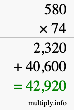 How to calculate 580 times 74 using long multiplication