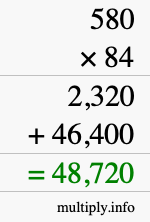 How to calculate 580 times 84 using long multiplication