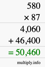 How to calculate 580 times 87 using long multiplication