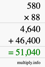 How to calculate 580 times 88 using long multiplication