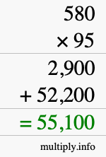 How to calculate 580 times 95 using long multiplication