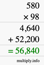 How to calculate 580 times 98 using long multiplication