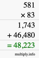 How to calculate 581 times 83 using long multiplication