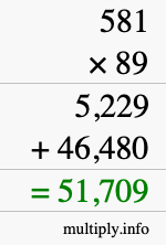 How to calculate 581 times 89 using long multiplication