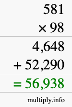 How to calculate 581 times 98 using long multiplication