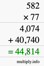 How to calculate 582 times 77 using long multiplication
