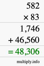 How to calculate 582 times 83 using long multiplication