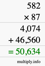 How to calculate 582 times 87 using long multiplication