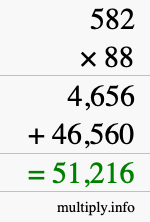 How to calculate 582 times 88 using long multiplication