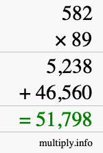 How to calculate 582 times 89 using long multiplication