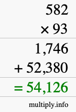How to calculate 582 times 93 using long multiplication