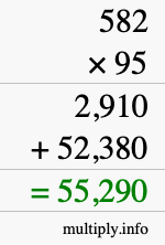 How to calculate 582 times 95 using long multiplication