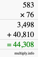 How to calculate 583 times 76 using long multiplication