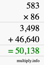 How to calculate 583 times 86 using long multiplication