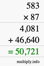 How to calculate 583 times 87 using long multiplication