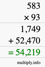 How to calculate 583 times 93 using long multiplication
