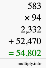 How to calculate 583 times 94 using long multiplication
