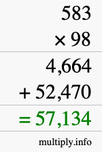 How to calculate 583 times 98 using long multiplication