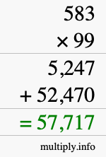 How to calculate 583 times 99 using long multiplication