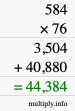 How to calculate 584 times 76 using long multiplication