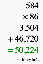 How to calculate 584 times 86 using long multiplication