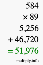 How to calculate 584 times 89 using long multiplication
