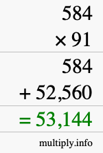 How to calculate 584 times 91 using long multiplication
