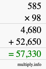 How to calculate 585 times 98 using long multiplication