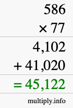 How to calculate 586 times 77 using long multiplication