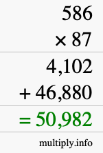 How to calculate 586 times 87 using long multiplication