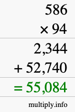 How to calculate 586 times 94 using long multiplication