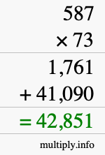 How to calculate 587 times 73 using long multiplication
