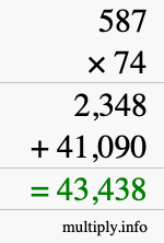 How to calculate 587 times 74 using long multiplication