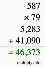 How to calculate 587 times 79 using long multiplication