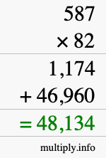 How to calculate 587 times 82 using long multiplication