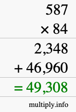 How to calculate 587 times 84 using long multiplication