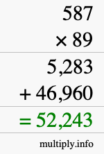 How to calculate 587 times 89 using long multiplication