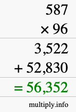 How to calculate 587 times 96 using long multiplication