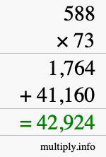 How to calculate 588 times 73 using long multiplication