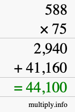 How to calculate 588 times 75 using long multiplication