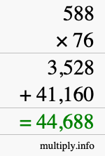 How to calculate 588 times 76 using long multiplication
