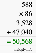 How to calculate 588 times 86 using long multiplication