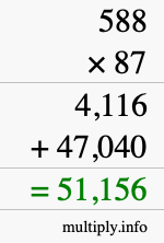 How to calculate 588 times 87 using long multiplication