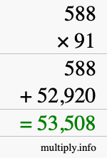 How to calculate 588 times 91 using long multiplication